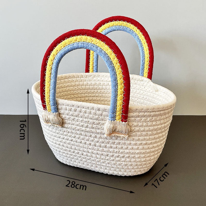 Rainbow Cotton Rope Storage Basket Hand Held Gift Bag 2pcs