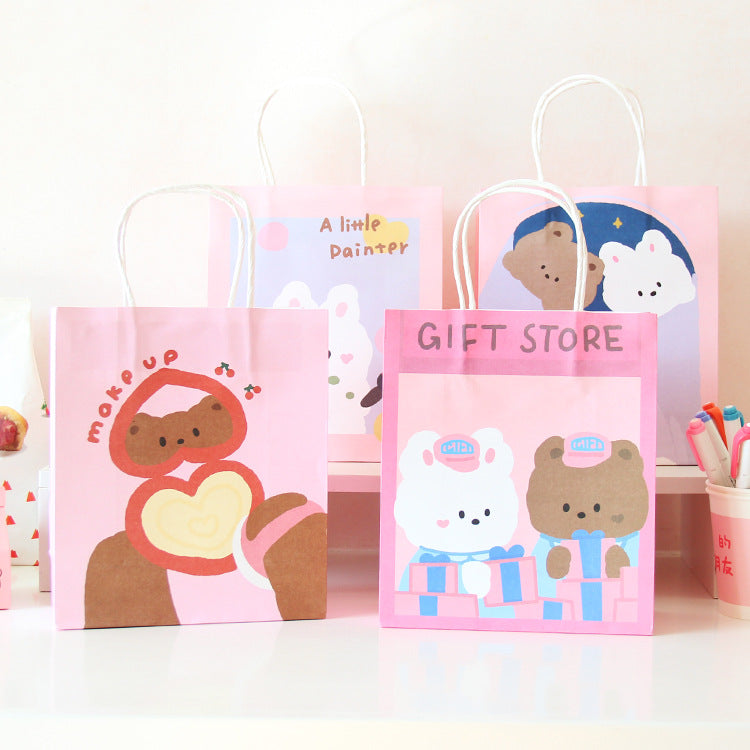 Bunny and Bear Paper Gift Bags - Rainbow