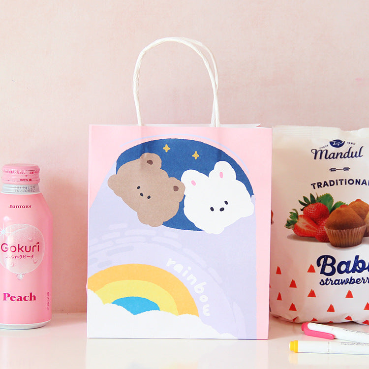 Bunny and Bear Paper Gift Bags - Rainbow